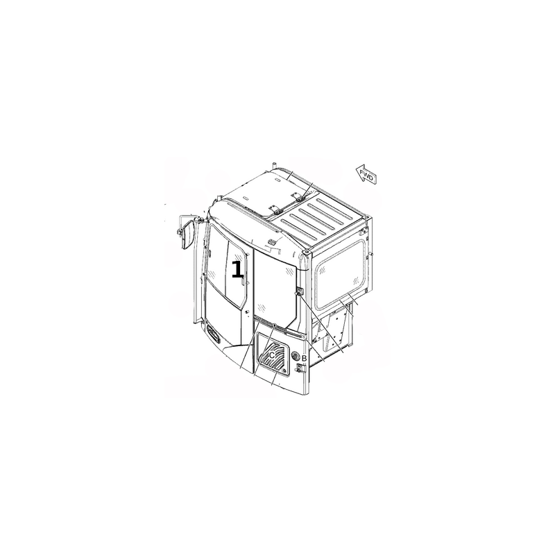 SKLO DVEŘÍ HORNÍ ZADNÍ POSUVNÉ MINIBAGR/PÁSOVÝ BAGR CATERPILLAR 308D 314E 2141235