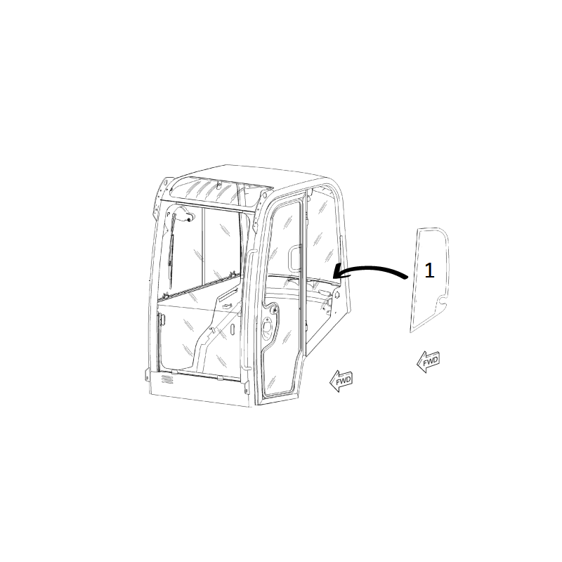 SKLO BOČNÍ ZA DVEŘMI LEVÁ STRANA SÍTOTISK  MINIBAGR CAT 302.4D WACKER NEUSON ET18 3762078