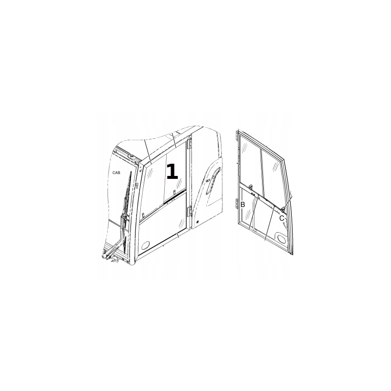 SKLO DVEŘÍ HORNÍ LEVÉ POSUVNÉ KOLOVÉ RYPADLO CAT M314F M315F M320F 3931372