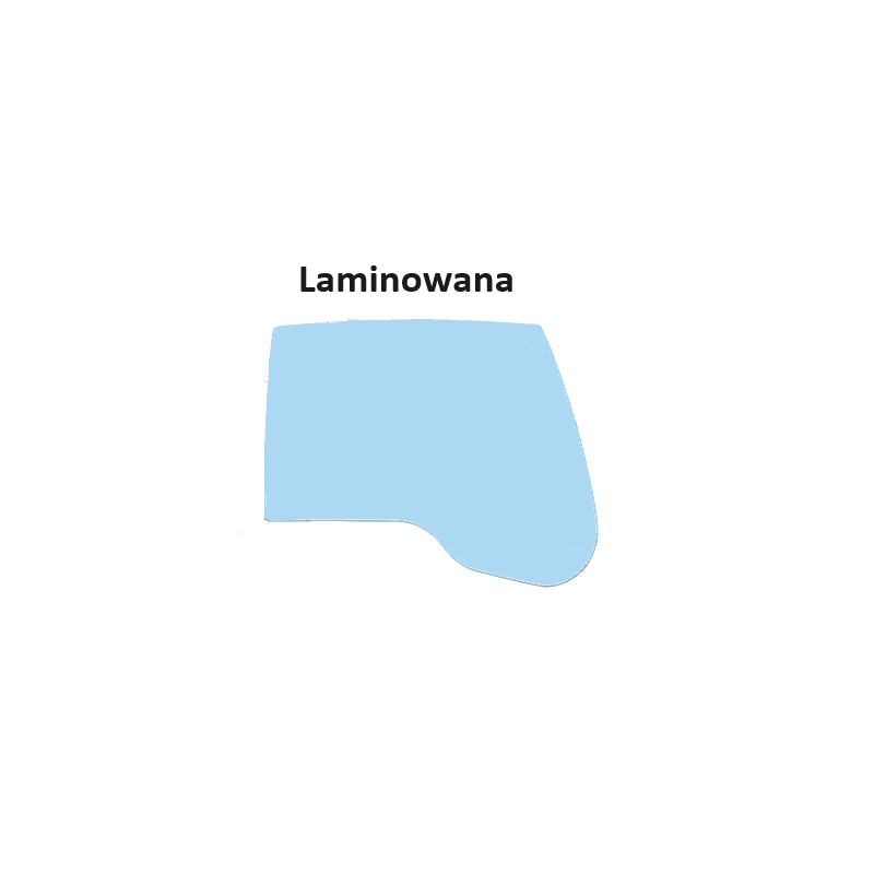 SKLO PRAVÁ STRANA LAMINOVANÉ KOLOVÉ/PÁSOVÉ RYPADLO LIEBHERR A314 R924C 7030399 DÉLKA HORNÍ HRANY SKLA 1120 MM